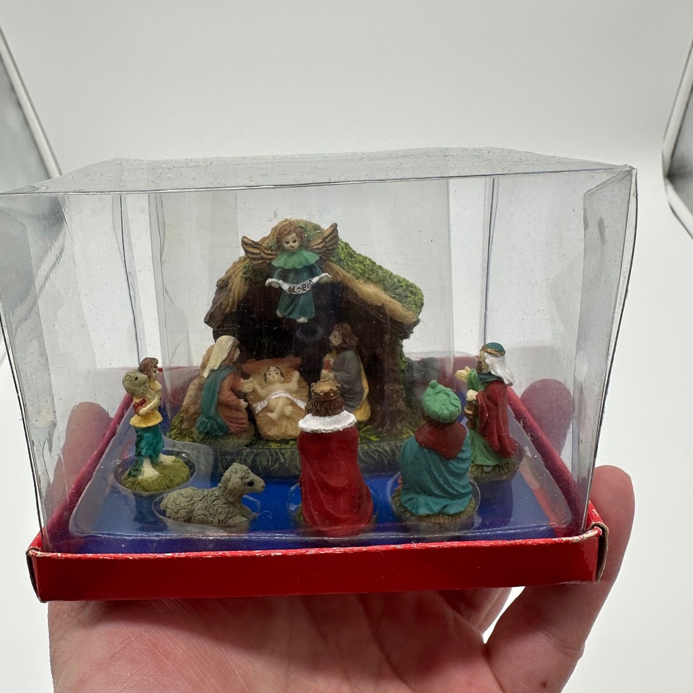 VTG Garden Ridge Miniature Nativity Scene Set 9 Piece Christmas Decor NEW